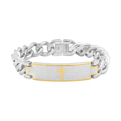 Lord’s Prayer Curb Link ID Bracelet in Yellow Ion-Plated Stainless Steel, 12MM, 8.5”