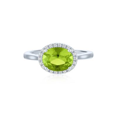 Peridot and Diamond Accent Halo Ring in Sterling Silver