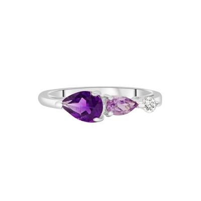 Amethyst Ring with Rose de France and White Topaz in Sterling Silver