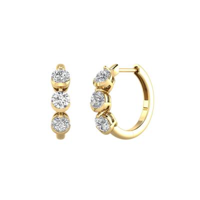 Lab Grown Diamond Three-Stone Hoop Earrings in 10K Yellow Gold (1 ct. tw.)