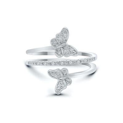 Double Butterfly Diamond Ring in Sterling Silver