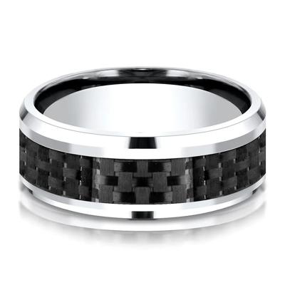 Men's Carbon Fiber Inlay Band in White Cobalt, 8MM