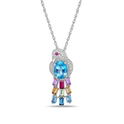 Multi-Gemstone Bird Pendant in Sterling Silver