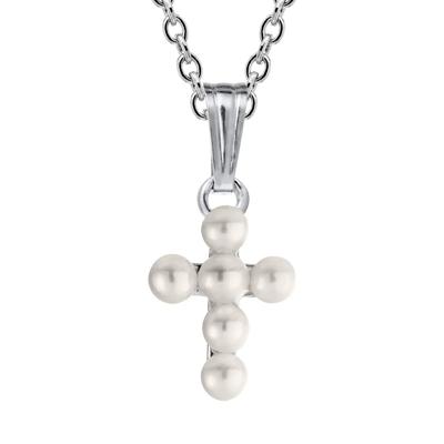 Children's Freshwater Pearl Cross Pendant in Sterling Silver