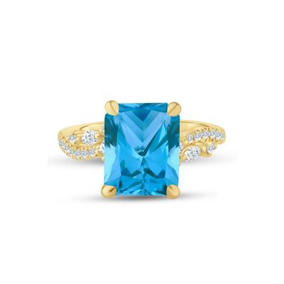 Swiss Blue Topaz and Lab Grown Diamond Engagement Ring in 14K Yellow Gold (3/8 ct. tw.)