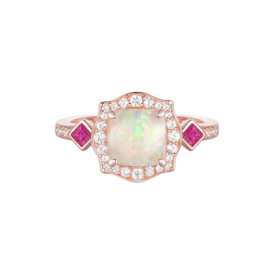 Opal, Ruby & Diamond Ring in 10K Rose Gold (1/5 ct. tw.)