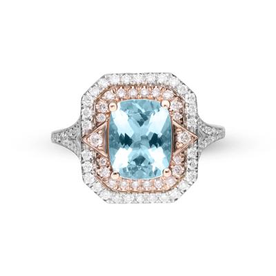 Aquamarine and Diamond Ring in 14K White and Rose Gold (1/5 ct. tw.)