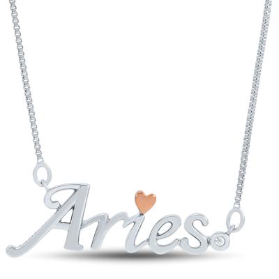 Diamond Accent Aries Zodiac Pendant in Sterling Silver and 14K Rose Gold