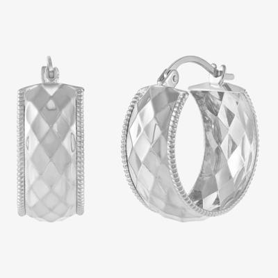 Textured Hoop Earrings in 10K White Gold, 19x22MM
