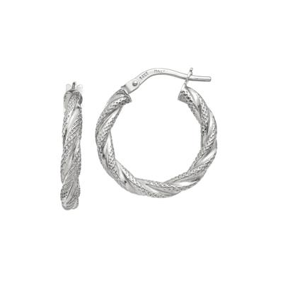 Twisted Textured Hoop Earrings in 14K White Gold, 21MM