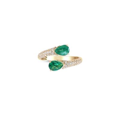 Emerald and Diamond Bypass Ring in 14K Yellow Gold (1/3 ct. tw.)