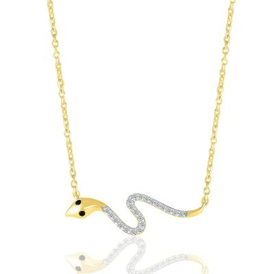 Black and White Diamond Snake Necklace in 10K Yellow Gold (1/8 ct. tw.)