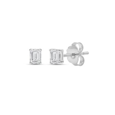 Lab Grown Diamond Emerald-Cut Solitaire Stud Earrings in 14K White Gold (1/4 ct. tw.)