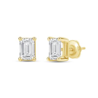 Lab Grown Diamond Emerald-Cut Solitaire Stud Earrings in 14K Yellow Gold (2 ct. tw.)