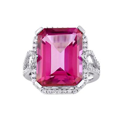 Pink Topaz and Diamond Ring in 14K White Gold (1/2 ct. tw.)