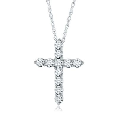 Lab Created White Sapphire Cross Pendant in Sterling Silver