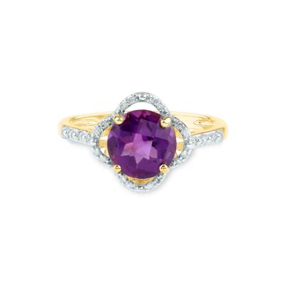 Checkerboard-Cut Amethyst Ring in 10K Yellow Gold (1/10 ct. tw.)