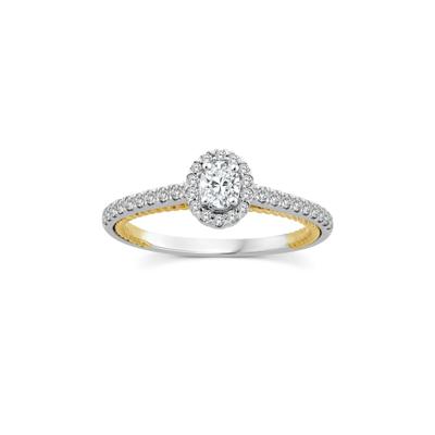 Oval Diamond Halo Engagement Ring in 14K Yellow and White Gold (1/2 ct. tw.)