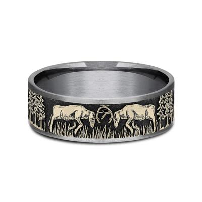 Men’s Deer Fight Wedding Band, 7.5MM