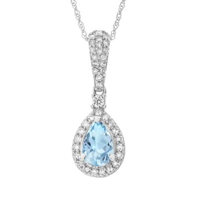 Aquamarine and Diamond Pendant in 10K White Gold (1/5 ct. tw.)