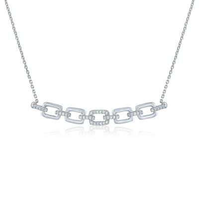 Chain Link Smile Necklace with Diamond Accents in Sterling Silver