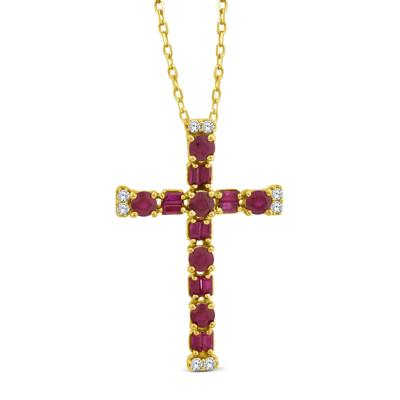 Ruby and Diamond Accent Cross Pendant in 10K Yellow Gold