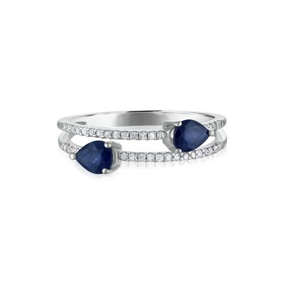 Diamond and Blue Sapphire Double Row Band in 14K White Gold (1/10 ct. tw.)