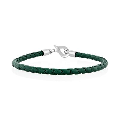 Men's Green Woven Leather Bracelet with Stainless Steel