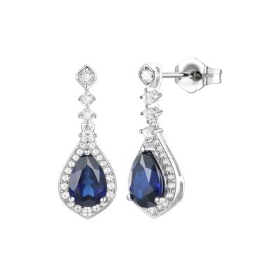 Lab Created Blue Sapphire Lab Created White Sapphire Earrings in Sterling Silver