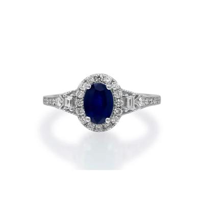 Blue Sapphire & Diamond Halo Ring in 10K White Gold (1/3 ct. tw.)