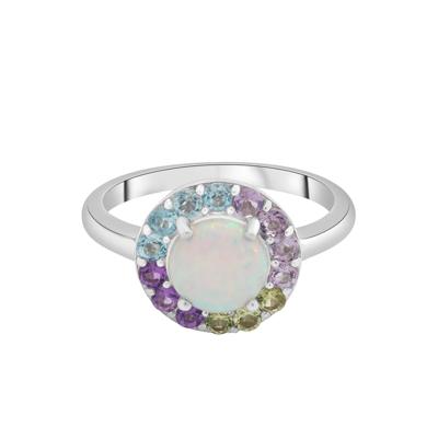 Lab-Created Opal and Multi-Gemstone Halo Ring in Sterling Silver