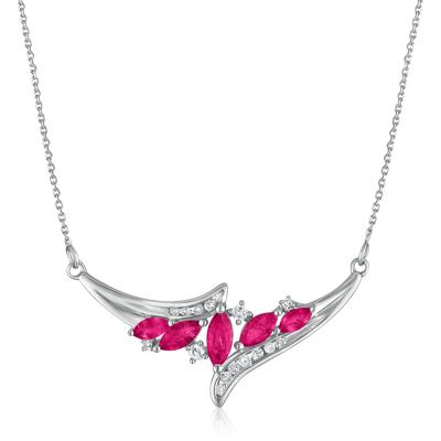 Diamond and Marquise Ruby Necklace in 14K White Gold, 1/7 ct. tw
