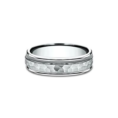 Men's Hammer Finish Band in 10K White Gold, 6MM