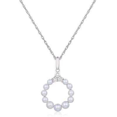 Freshwater Cultured Pearl Diamond Accent Circle Pendant in Sterling Silver