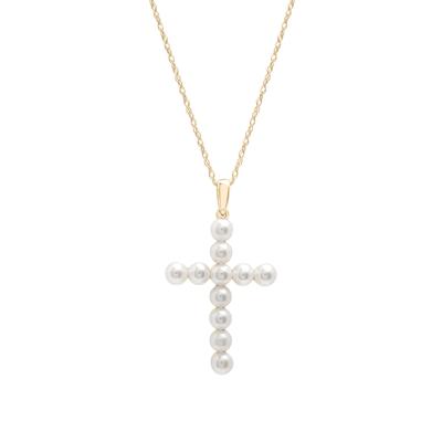 Freshwater Cultured Pearl Cross Pendant in 10K Yellow Gold