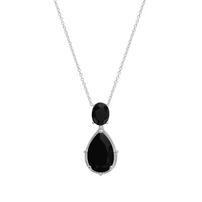 Onyx and Diamond Accent Pendant in Sterling Silver