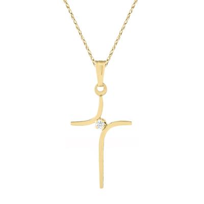 Diamond Accent Cross Pendant in 14K Yellow Gold