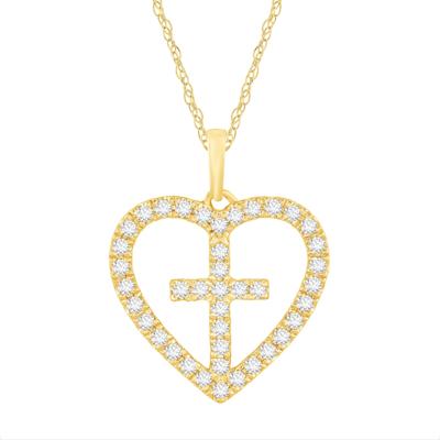 Diamond Heart Cross Pendant in 14K Yellow Gold (1/3 ct. tw.)
