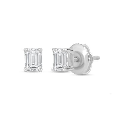 Lab Grown Diamond Emerald-Cut Solitaire Stud Earrings in 14K White Gold (3/4 ct. tw.)