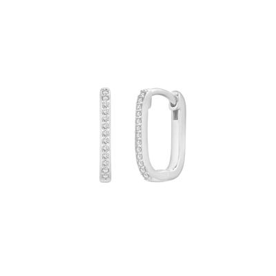 Rectangular Diamond Huggie Hoops in Sterling Silver (1/10 ct. tw)