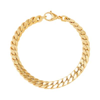 Polished Flat Cuban Chain Bracelet in 14K Yellow Gold, 7.5”