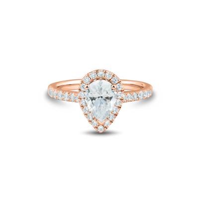 Pear-Shaped Lab Grown Diamond Halo Engagement Ring in 14K Rose Gold (1 1/2 ct. tw.)