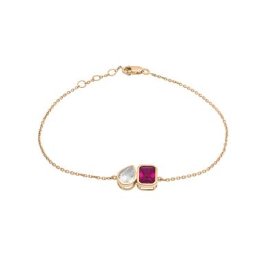 Lab-Created Ruby and Lab-Created White Sapphire Toi et Moi Two-Stone Bracelet in Vermeil