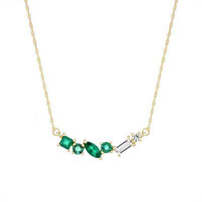 Lab-Created Emerald and White Sapphire Necklace in 10K Yellow Gold