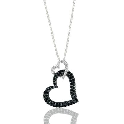 Black and White Diamond Linked Heart Pendant in Sterling Silver (1/3 ct. tw.)