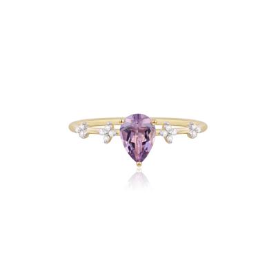 Rose De France Amethyst Ring with Diamond Accents in 10K Yellow Gold