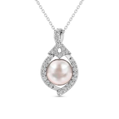 Pearl Center Diamond Necklace in 10K White Gold (1/7 ct. tw.)