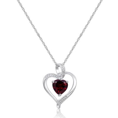 Garnet & Lab-Created White Sapphire Heart Pendant in Sterling Silver