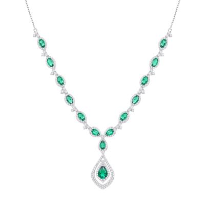 Lab Created Emerald & White Sapphire Necklace in Sterling Silver