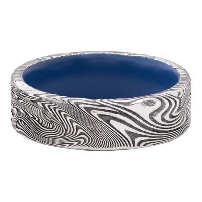 Men’s Sunset Damascus & Royal Blue Cerakote Wedding Band, 7MM
